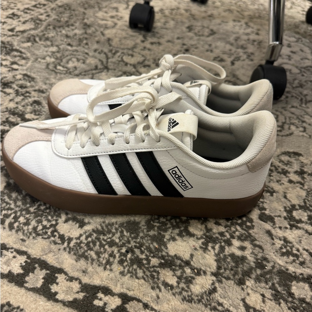 Adidas White and Black Sneakers with Gum Sole